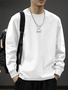 American Retro Long Sleeve T-Shirt Loose Fit round Neck Base Layer Shirt for Men Breathable Pure Cotton Summer Fashion Brand