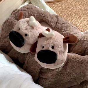 XIXITIAO Home Warm Cute Fluffy Shoes Cotton Shoes 2024 New Autumn and Winter Fun Cartoon Puppy Cotton Slippers
