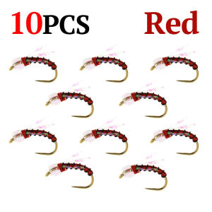 ICERIO 10PCS Standard Midge Fly Fishing NymphYear-Round Trout Pattern Barbless Gold-Plated Hook #16FreshWater Fly Fishing Lure