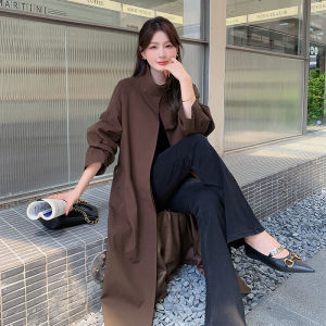 เสื้อแจ็คเก็ตสไตล์เกาหลีคอตั้งหลวมๆ สำหรับผู้หญิง ฤดูใบไม้ผลิและฤดูใบไม้ร่วง เสื้อผ้าทำงานสไตล์ K ทรงยาว สไตล์สตรีท
