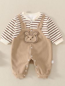Newborn Baby Spring Clothes Jumpsuit Romper 2024 New Arrival Spring Baby Boy Cute Stripes Double Layer Rompers Long Sleeve