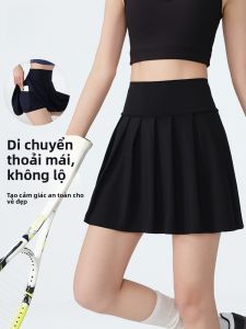 MiiOW | Váy ngắn xếp ly thể thao màu đen mùa hè cho nữ Váy lưới thể thao yoga cao cấp có lớp lót bên trong Váy ngắn xếp ly