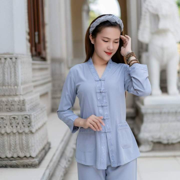 Set Lam Đi Chùa , Áo Lam đẹp đi chùa , đồ bộ đi chùa ,đồ lam đẹp , truyền thống