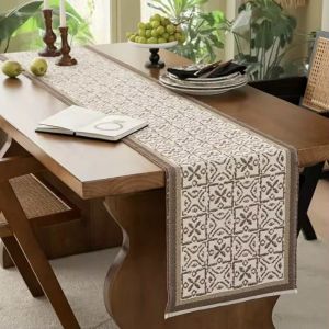 Japandi-Inspired Jacquard Woven Reversible Table Runner | Organic Modern Table Decor