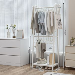 Bedside Floor-standing Iron Art Double-layer Storage Rack Clothes Hanger for Bedroom Indoor Use Painted Steel Pipe from China