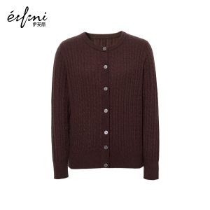 Eifini | Áo Cardigan Knit Cổ Tròn Cơ Bản Dây Xoắn Mohair Bóng