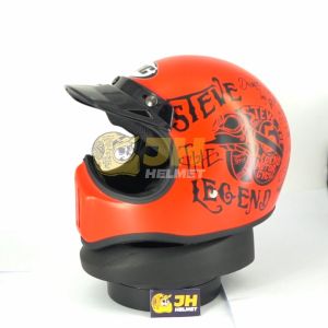 HELM CAKIL HBC STEVE THE LEGEND MERAH FONT HITAM +FREE Google PROMO Terbatas !!! ( Fullface / Retro / Klasik / Vespa )