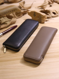 2024 New Arrival Retro First Layer Soft Napa Cowhide Handmade Genuine Leather Pencil Case Large Capacity Pen Sleeve Pencil Pen Storage