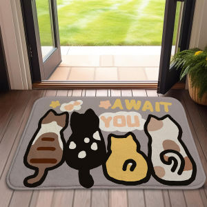 VIKAMA Cute Kitten Doormat Back View Print Soft Absorbent Short Pile Entryway Mat Bedroom Decorative Rug Home Decor