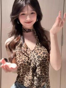 chaqi | เสื้อกั๊กแขนกุดลายเสือดาวสไตล์ย้อนยุคสำหรับผู้หญิงในช่วงฤดูร้อน เสื้อคลุมแฟชั่นที่เข้ากันได้หลากหลาย ทรงสลิมฟิต คอวี