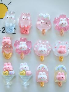 65 Transparent Rabbit Cats Paw Ice Cream Resin Accessories Handmade DIY Cream Glue Mobile Phone Barrettes Refridgerator Magnets Keychain