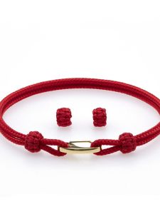Handwoven Red Rope Bracelet Hard Gold Pendant Womens Style Couples Hand Rope Magic-Rope Original Design Titanium Steel