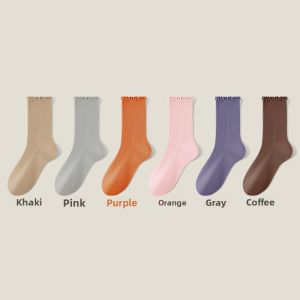 Miiow | Cat Lady White Moon Socks Womens Spring Summer Mid-Calf Knitted Cotton Sweat Absorbent Anti-Pilling Floral Lace Trim Socks