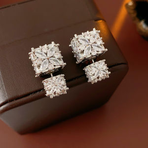 Unique Design Two-wear Earrings for Women Shining Zircon Square Earrings Light Luxury High-end Designer Fashion Jewelry Party W