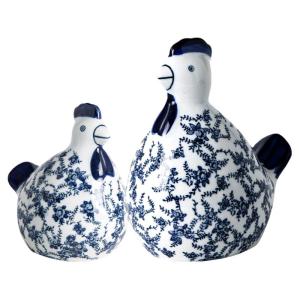 New Arrival Blue And White Porcelain Ceramic Roosters Decorative Figurines Living Room Decor Lucky Rooster Chinese Style Cute Pair