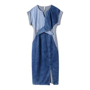 Attractive Pseudo Two-piece Denim Dress