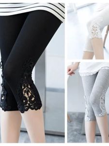 Quần Dài Đến Mắt Cá Chân Màu Trơn Ren Ôm Vừa Vặn Quần Dài Thường Ngày Bằng Polyester Mùa Xuân 2025 Phong Cách Đường Phố