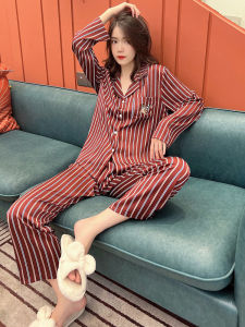 Ice Silk Sleepwear Couples Style Home Clothes Long Sleeve for Spring Autumn And Winter Red Color Lucky Year Design Youth Suitable