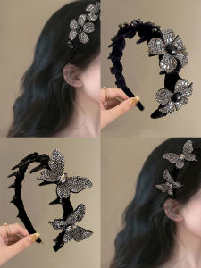 Fashionable Butterfly Hairband Womens Flash Diamond Flower Headband Stylish Hair Accessories High Top Knot Hair Clip