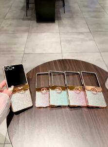 Luxury Glitter Ring Holder Phone Case For Samsung Galaxy Z Flip 8 7 FE 6 5 4 3 Bling Rhinestone Diamond Hinge Protector Cover