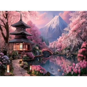 500/1000/1200/2000PCS Jigsaw Puzzle Colorful Sakura Mountain Landscape Scene For Adults Ideal For Stress Relief And Relaxation
