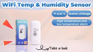 SMATRUL Wifi Temperature Humidity Sensor Detector Indoor Alarm Voice SupportTuya/Smart life APP Smart Scene Linkage Real-time monitoring Smart Home Celsius/ Fahrenheit Voice Control for Alexa Google Home white/black Temperature and humidity