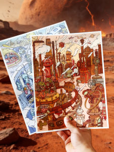 Mr.paper | Retro Base Themed Mechanical Blue Moon Ruins Decorative Stickers