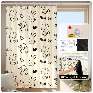YASHU | No-Drill Full Blockout Curtains Cream Style With Telescopic Rod