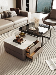 สไตล์อิตาลีหรูหราแผ่นหินมันวาวตารางโต๊ะกาแฟกระจกที่ทันสมัยเรียบง่ายห้องนั่งเล่นใช้ในบ้านโต๊ะกาแฟชุดขนาด