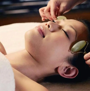 Double Head Facial Massage Roller Jade from Thailand - Soothe Skin & Fight Aging