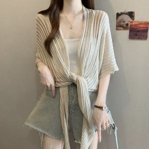AIYITI | Oversized Laid-back Knitted Lace Openwork Sun Protection Plus Size Sweater Top