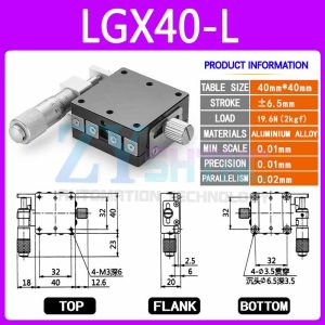 Bàn Trượt Dịch Chuyển Thủ Công Trục X Trục XY LGX40/60 LGY40*40 60*60 Núm Vặn Micrometer Loại Ray Dẫn Hướng Nền Tảng Loại Bàn Trượt Tuyến Tính