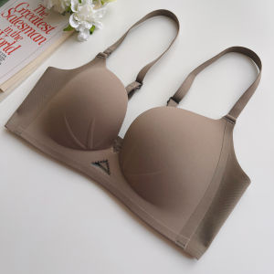 Womens Wireless Bra Gathered Upgrade Cup Seamless Comfortable Underwear Fixed Strap V-Neck mid Thick Three Quarter Cup