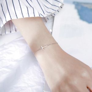 Lắc tay nữ Thánh Giá màu bạc đơn giản tinh tế Vòng tay nữ có khuy cài điều chỉnh độ rộng Quà tặng Công Giáo ý nghĩa
