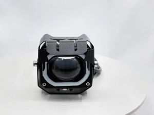 ไฟขับรถขนาดเล็ก V7 ไฟ LED สีฟ้านำ Double Tri-Star Four Eye ไฟหน้ารถจักรยานยนต์ Hi/Lo Beam สีขาว + สปอตไลท์สีเหลือง