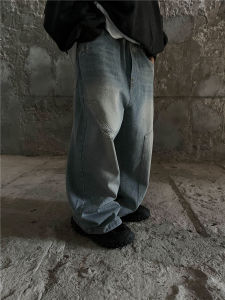 กางเกงยีนส์ทรงวินเทจสำหรับเด็กชาย ฤดูใบไม้ผลิและฤดูใบไม้ร่วง กางเกงขายาวทรงหลวมสไตล์เกาหลี ผ้าฝ้ายผสมโพลีเอสเตอร์