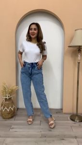 Boyfriend Jeans Karet Pinggang Jumbo Highwaist Big Size 27-42