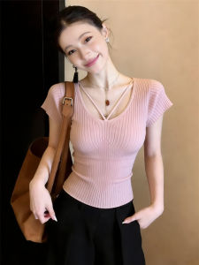 Slim Fit Pink Knit Short Sleeve T-Shirt