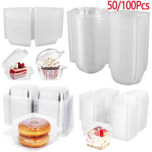 50/100Pcs Cake Dessert Slice Box Cupcake Container with Lid Stackable Clear Square Sandwich Storage Packing Box Party Supplies