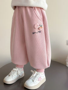 Fleece Lined Thickened Casual Sports Pants for Baby Girls Winter 2025 Outerwear Cotton Trousers Trendy Commute Style Loose Fit