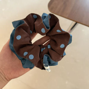 Coffee Polka Dot Double Sided Fabric Hair Ties Womens Korean Style Hair Bands round Elastic Hair Bands Fashionable Hair Accessories