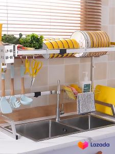Melo ครัว ชั้นวางอ่างล้างจาน ที่คว่ำจาน ที่คว่ำชามจาน ชั้นวางจาน สแตนเลส ปรับหดได้ 65-105CM ชั้นคว่ำจานชาม ซิงค์ระบายน้ำ ชั้นวางถ้วยจาน ชั้นวางจานชาม Dish Rack Drainer