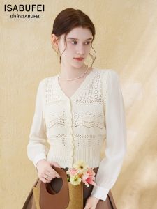 isabufei | Faux Layered Slim Fit Lace Pattern Sweater