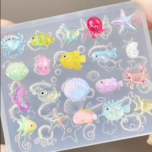 1Pcs 3D Summer Sea Animal Silicone Nail Mold Fish Starfish Shell Conch Jellyfish Crab Charms Nails Templates Manicure Stencils t
