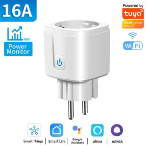 Tuya Smart Life APP Control Works With Alexa Google Home Smart Plug WiFi Socket EU 16A/20A With Power Monitor Timing Function T