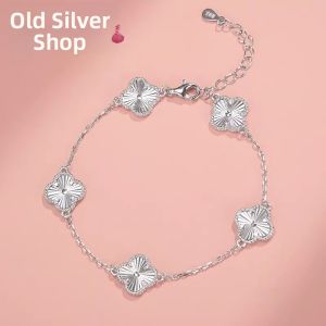 WU YUE JEWELRY | Sterling Silver Four-leaf Clover Minimalist Fashionable Womens Silver Bracelet