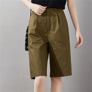 Summer Thin Loose Slimming High Waist Commuter Five-Quarter Casual Pants Pure Color Versatile  Short Shorts for Women
