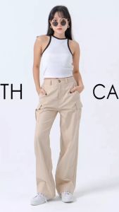 Celana Cargo Wanita Highwaist Twill Combed Stretch // Celana Highwaist Cargo Loose Pants Wanita