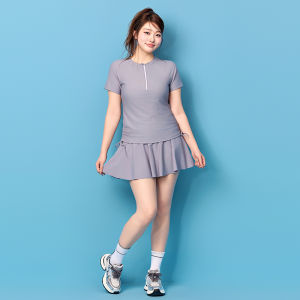 Conservative plus Size Two Piece Swimsuit for Women Thermal Spring Sport Skirt Style Meat Concealing Plump Girl Swimwear