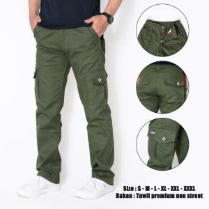 Celana Cargo Panjang Pria Non Stretch Tidak Melar Bahan Twill Tebal Premium Size S-XXXL